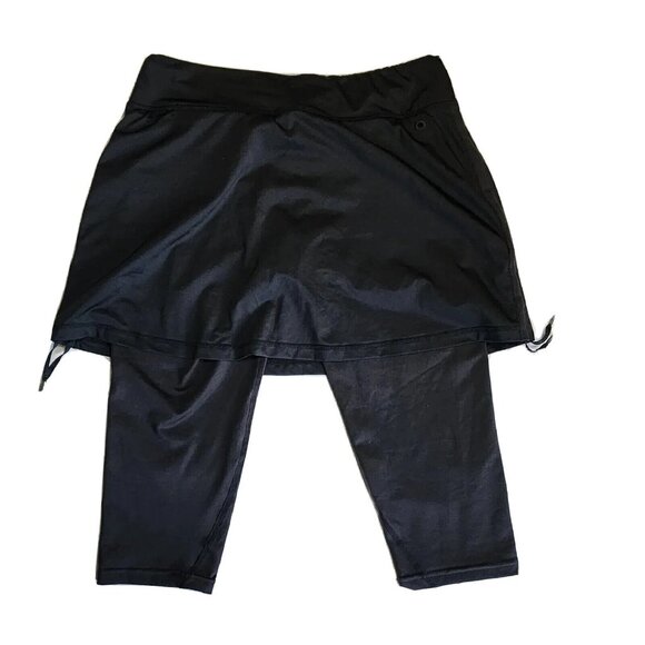 Roadrunner Skirted Capri Leggings Womens Size M Medium Solid All Black Pull On - Picture 5 of 5